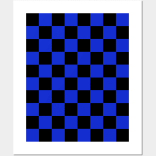 Medium Blue and Black Chessboard Pattern Posters and Art